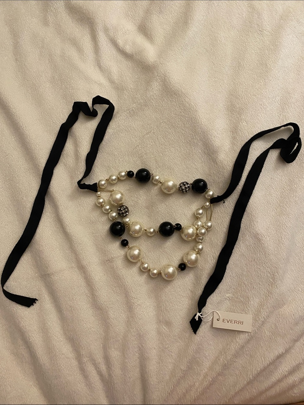 Black & Pearl Ribbon Statement Necklace